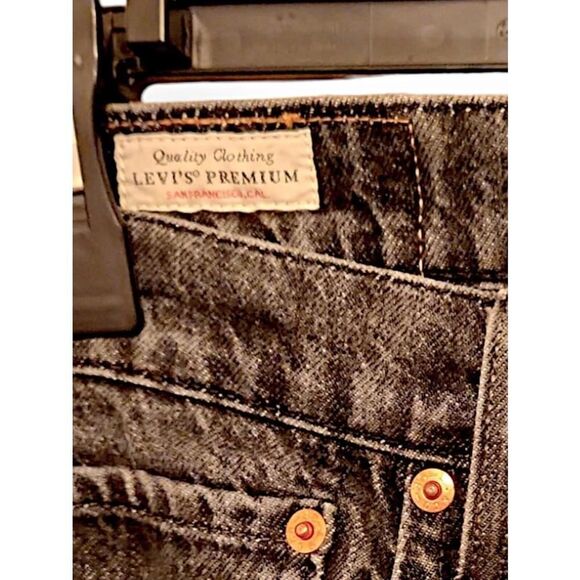 Levi's Jeans Mens 34 Lo-Ball Big E Stacked Slim Tapered Logo Distressed Black - Picture 2 of 7